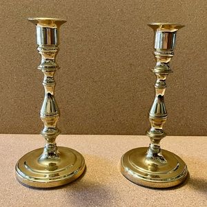 Pair of Vintage Baldwin 7” Polished Brass Weighted Candlesticks